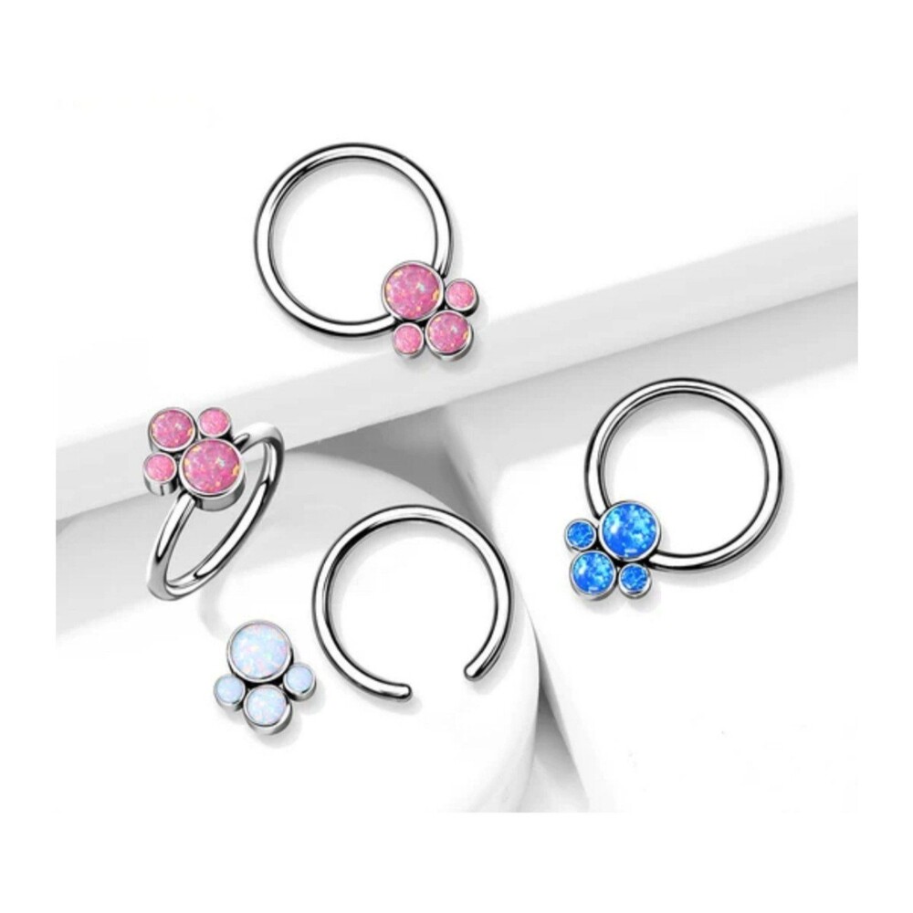 NEW Blue 16 Gauge Opal Septum Ring Puppy Paw Titanium Bead Circular Barbell - Picture 3 of 4